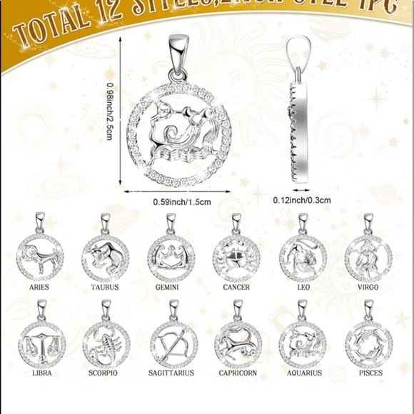 βοΈ AQUARIUS zodiac sign double layer stainless steel & cubic zirconia necklace - Picture 8 of 13